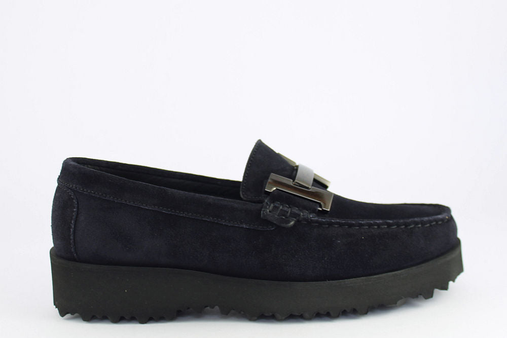 'H' Dark Navy Suede Loafer on a Wedge