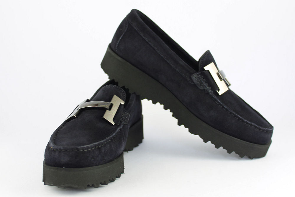 'H' Dark Navy Suede Loafer on a Wedge