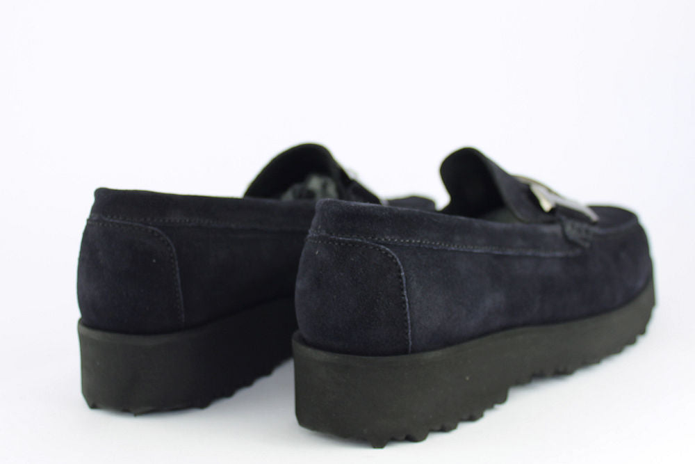 'H' Dark Navy Suede Loafer on a Wedge