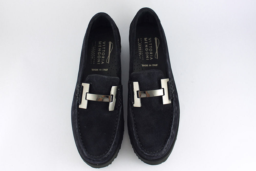 'H' Dark Navy Suede Loafer on a Wedge