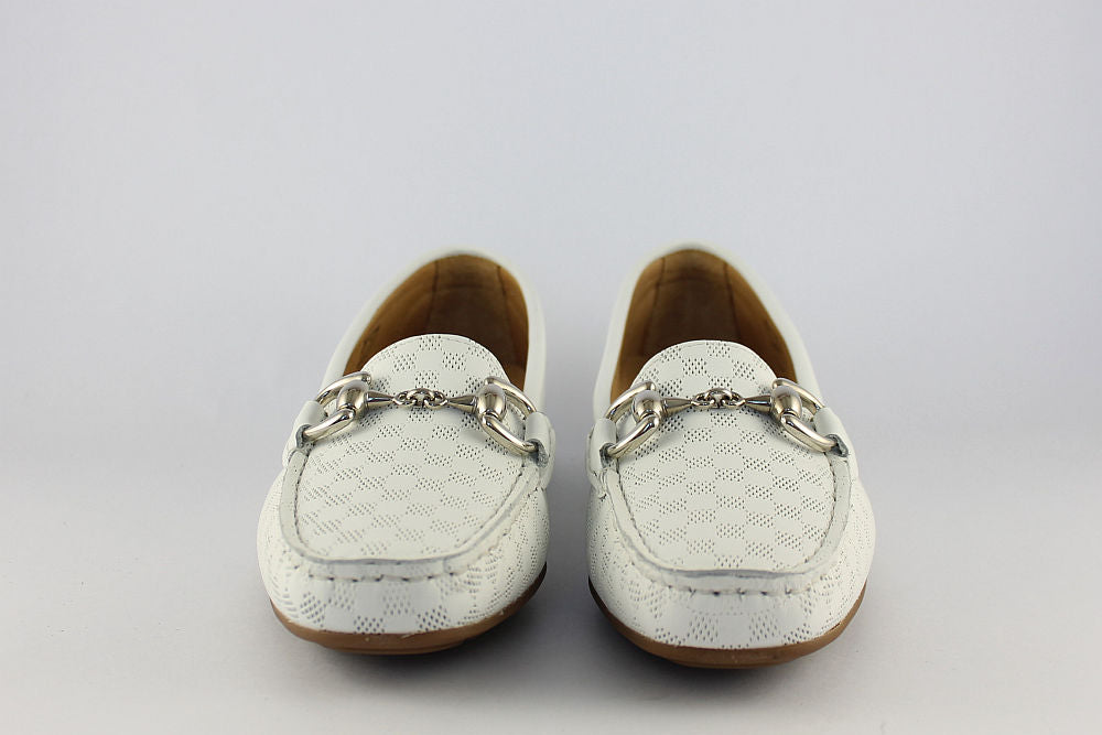 'Elisia' White Loafer with Buckle