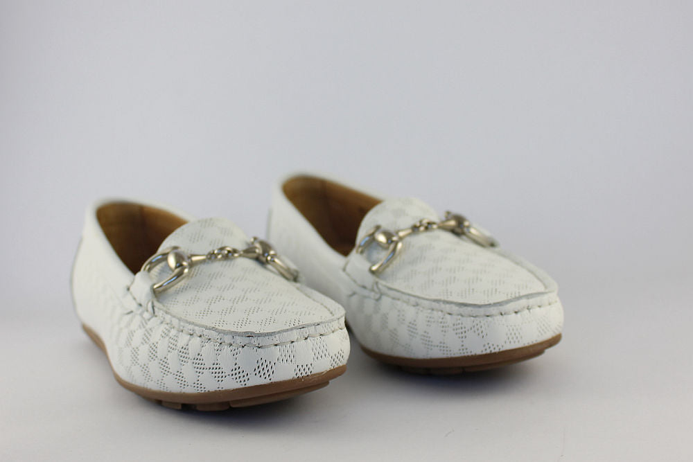 'Elisia' White Loafer with Buckle