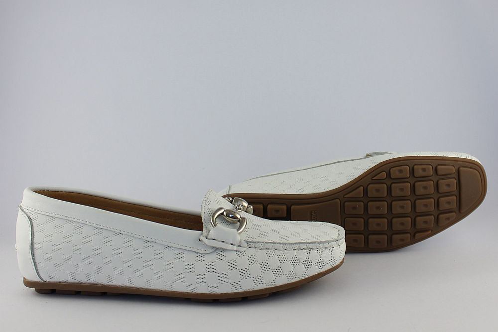 'Elisia' White Loafer with Buckle