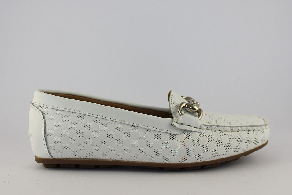 'Elisia' White Loafer with Buckle