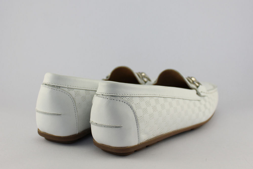 'Elisia' White Loafer with Buckle