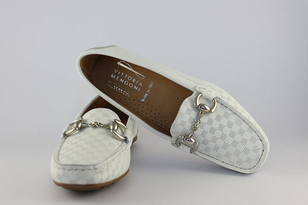 'Elisia' White Loafer with Buckle