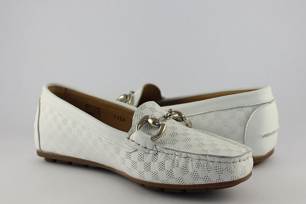 'Elisia' White Loafer with Buckle