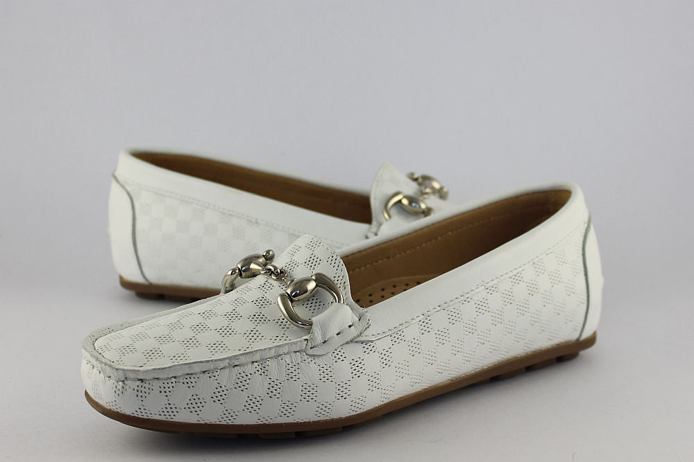 'Elisia' White Loafer with Buckle