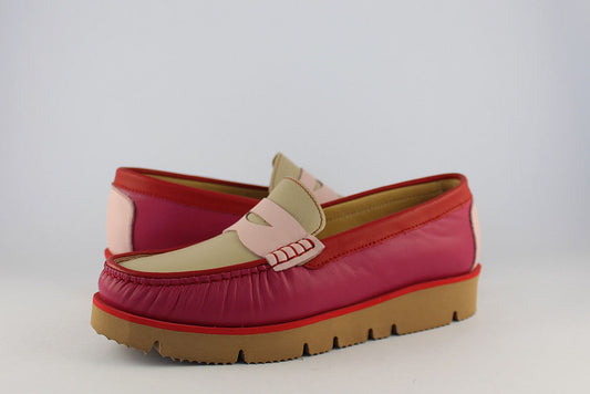 'Rosa' Barbie Pink & Red Loafer on a Wedge