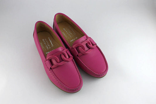 Fuschia Pink Leather Loafer with Chain