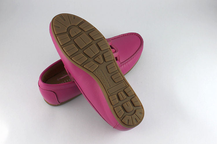 Fuschia Pink Leather Loafer with Chain
