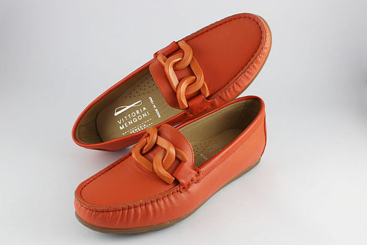 Orange Leather Loafer with Chain