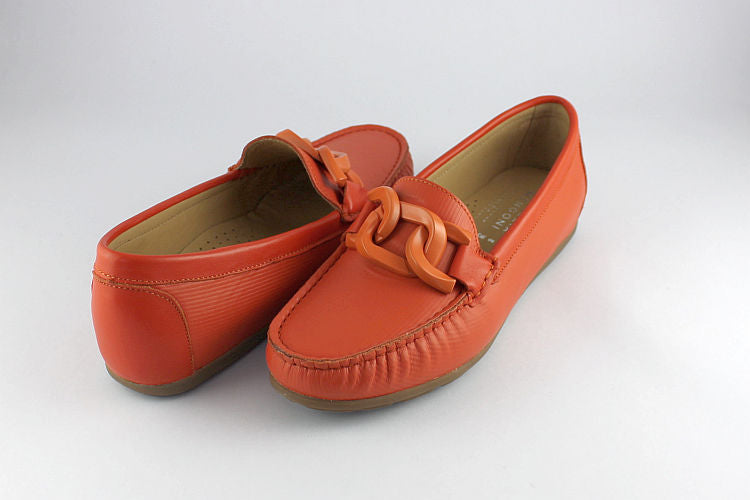 Orange Leather Loafer with Chain