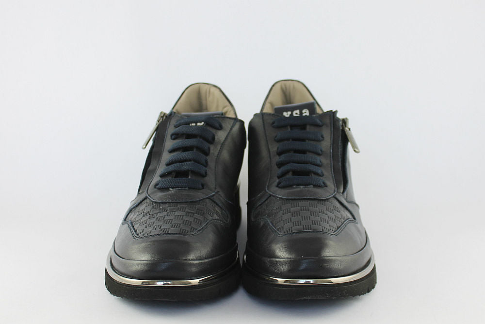 ‘Anna’ Navy Leather Trainer With Zip