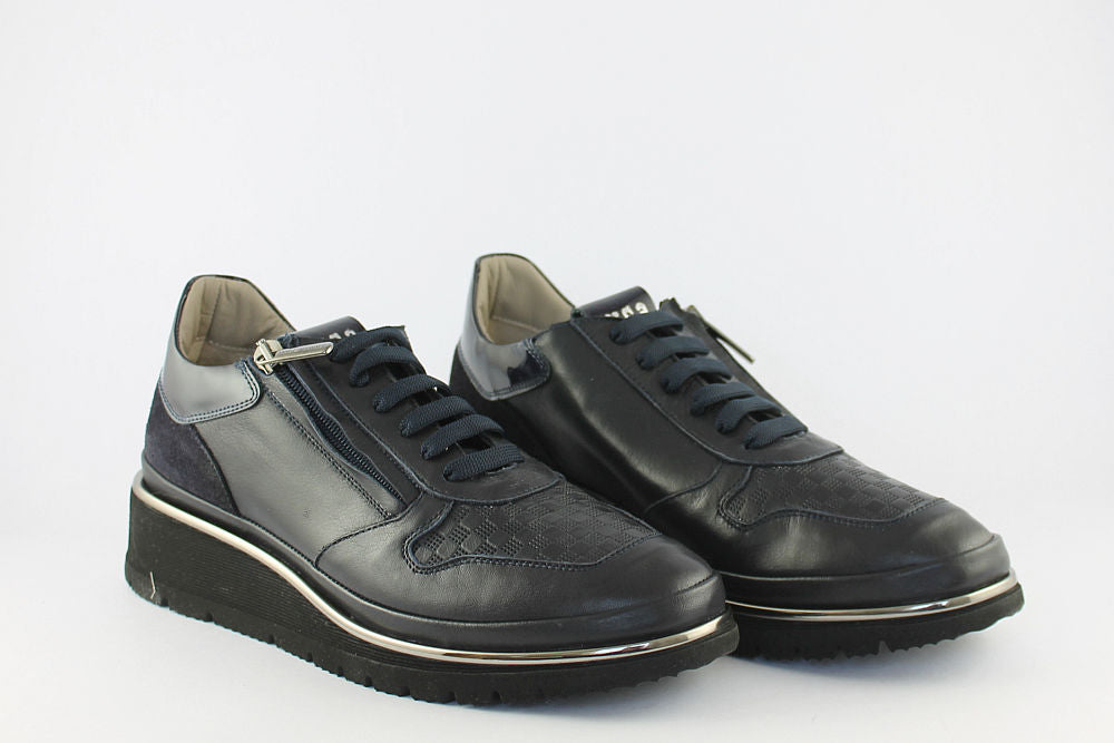 ‘Anna’ Navy Leather Trainer With Zip