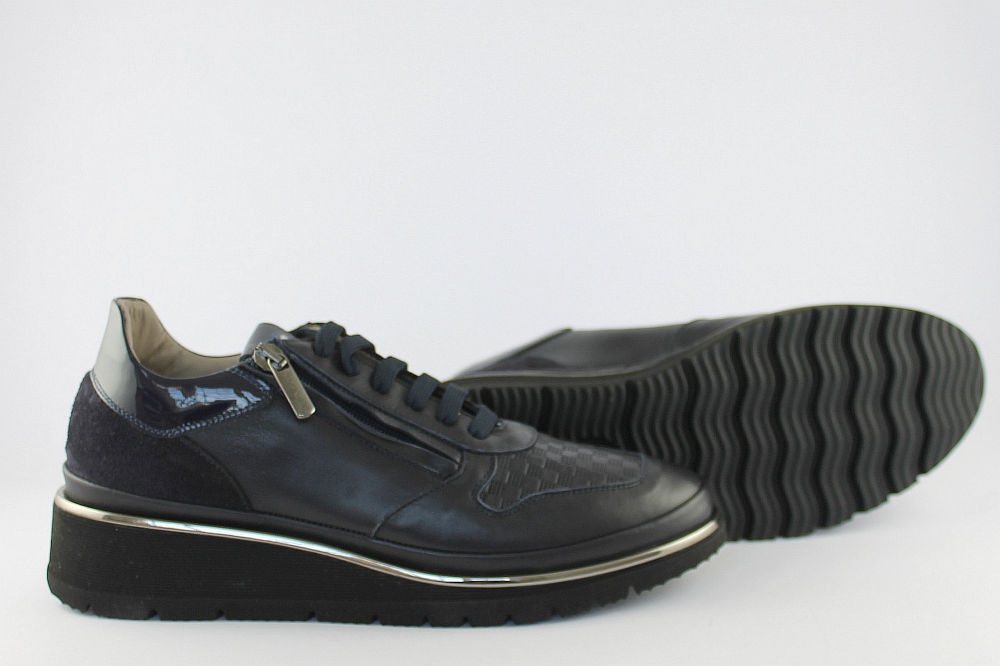 ‘Anna’ Navy Leather Trainer With Zip
