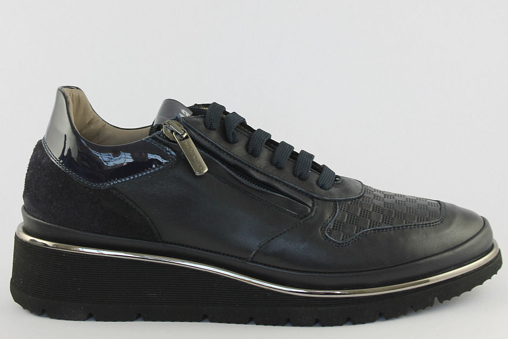 ‘Anna’ Navy Leather Trainer With Zip