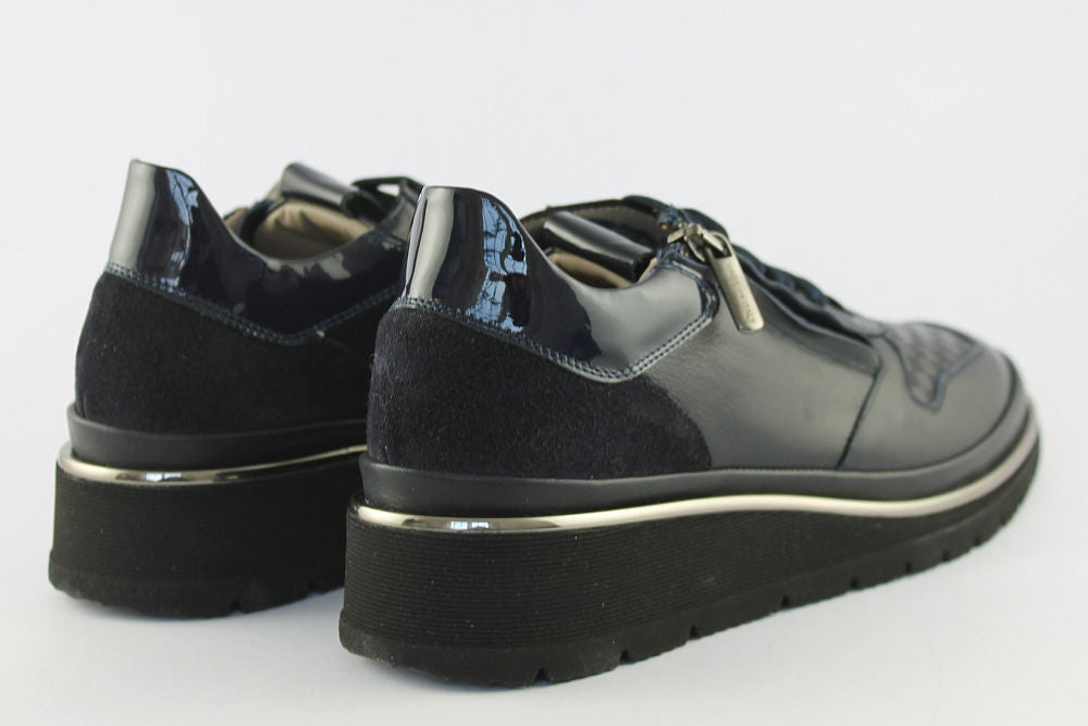 ‘Anna’ Navy Leather Trainer With Zip