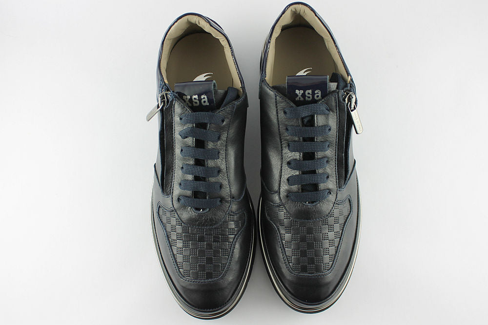 ‘Anna’ Navy Leather Trainer With Zip