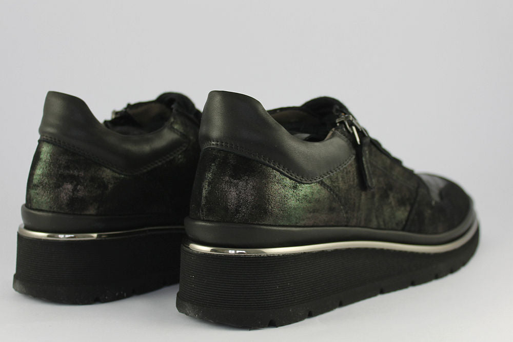 'Anna' Shimmer Black Matt Leather Trainer With Zip