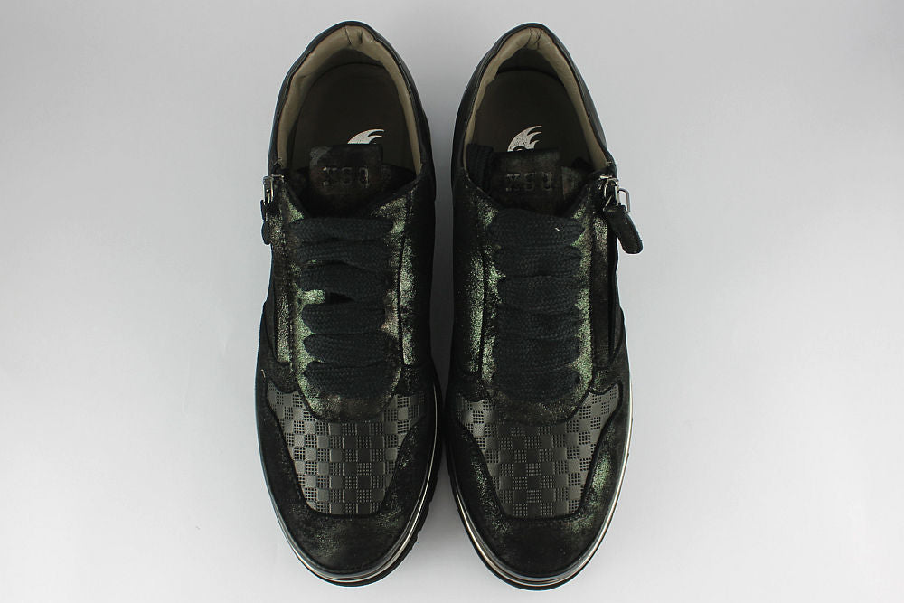 'Anna' Shimmer Black Matt Leather Trainer With Zip