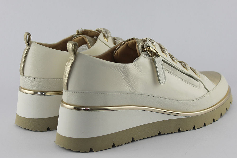 ‘Nina’ White and Gold Leather Trainer with Zip