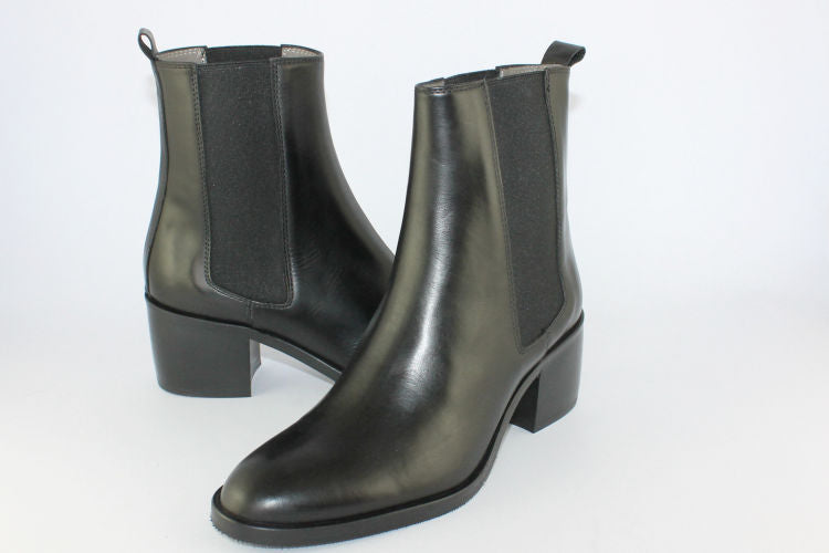 Black Leather Ankle Boot with a Block Heel