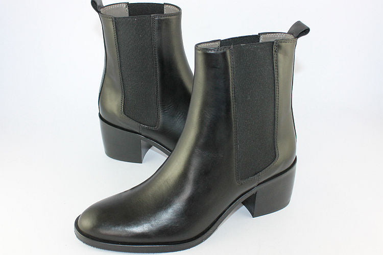 Black Leather Ankle Boot with a Block Heel