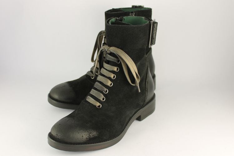 Black Suede Lace Up Ankle Boot