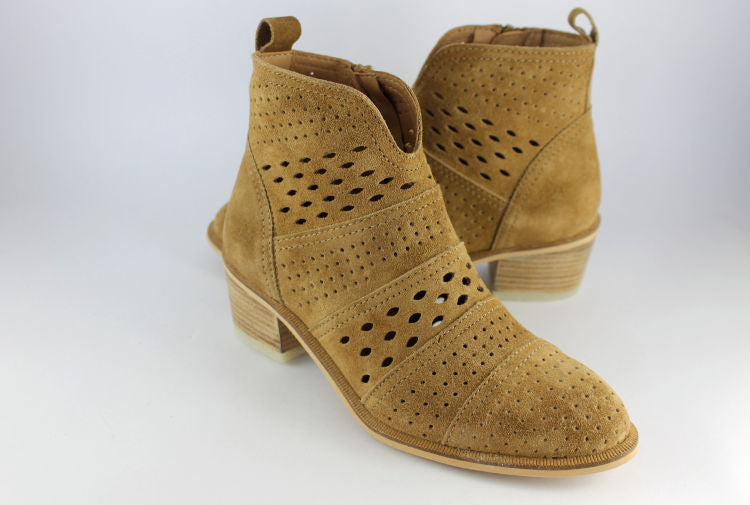 Tan Cut-Out Suede Ankle Boot