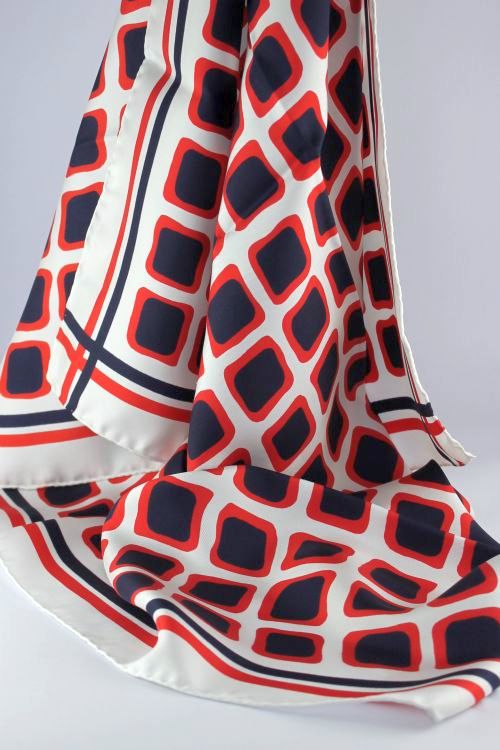 Red & Navy Squares Silk Twill Scarf
