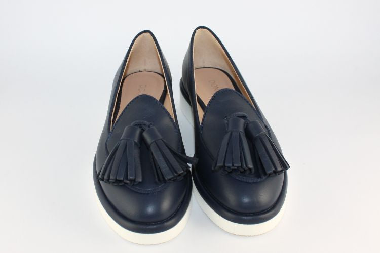Navy Leather Loafer With White Sole
