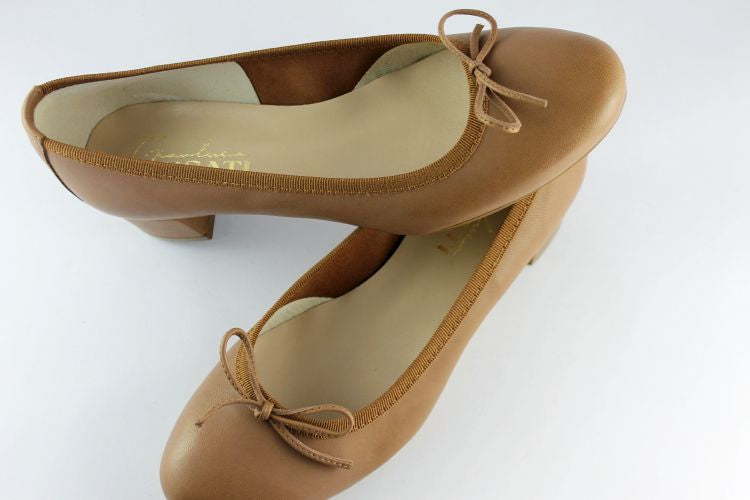 'Carol' Tan Leather Ballet Pump With Small Heel