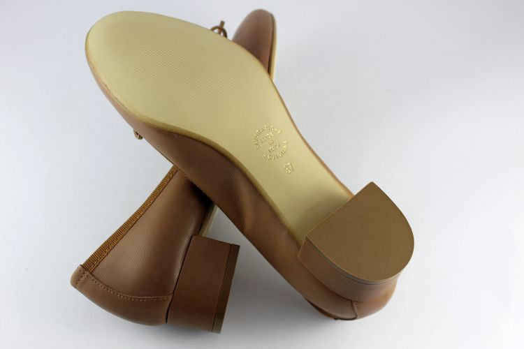 'Carol' Tan Leather Ballet Pump With Small Heel