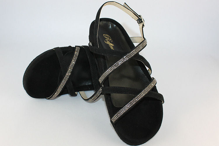Black Suede & Diamante Sandal