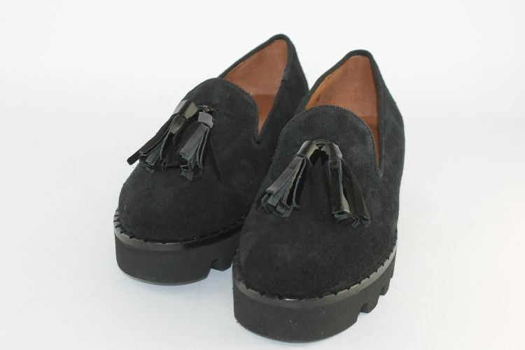 Black Suede Loafer With Patent Tassels