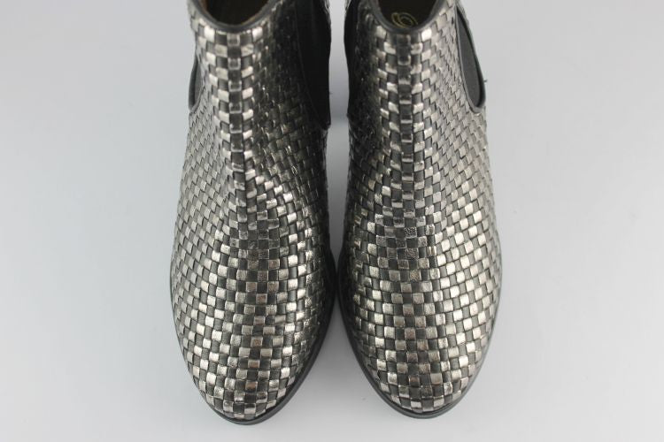 Pewter & Black Woven Leather Chelsea Boot