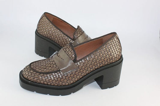 Soft Brown Woven Leather Penny Loafer