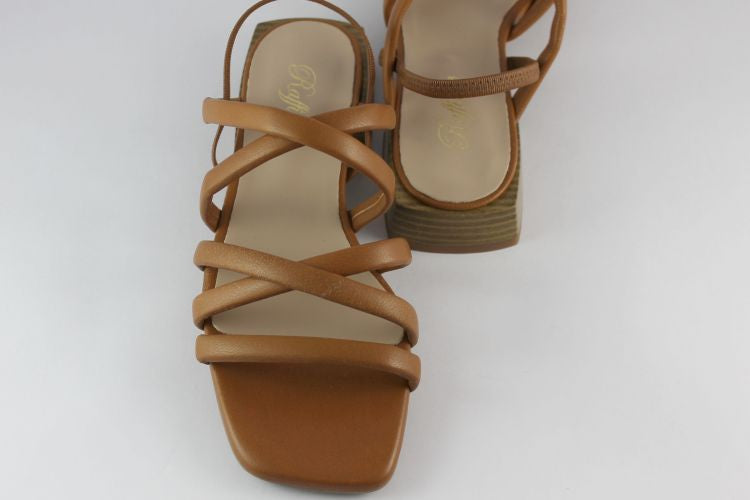 Caramel Leather Flat Strappy Sandal