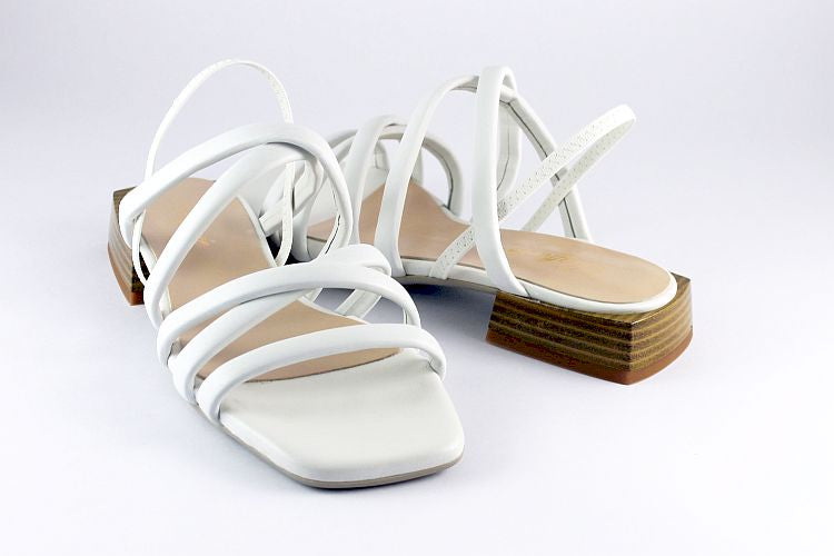 White Leather Flat Strappy Sandal