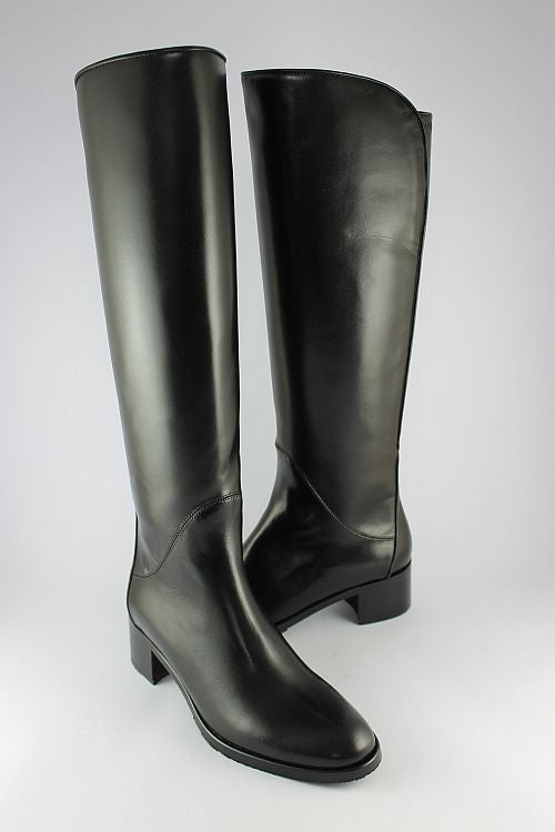 Long Black Leather Boot With Stretch Back