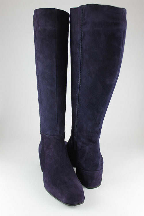 Purple Suede Long Boot With Suede Heel