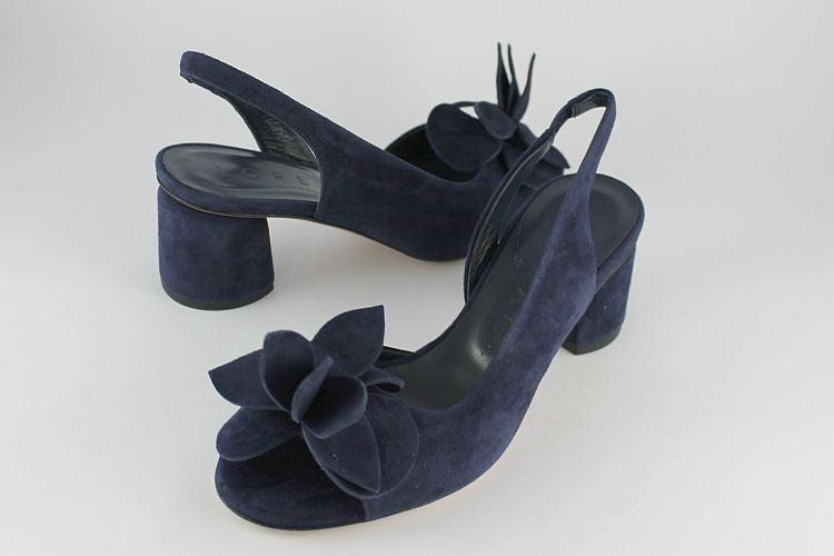 Navy Suede Sandal With Flower Detail