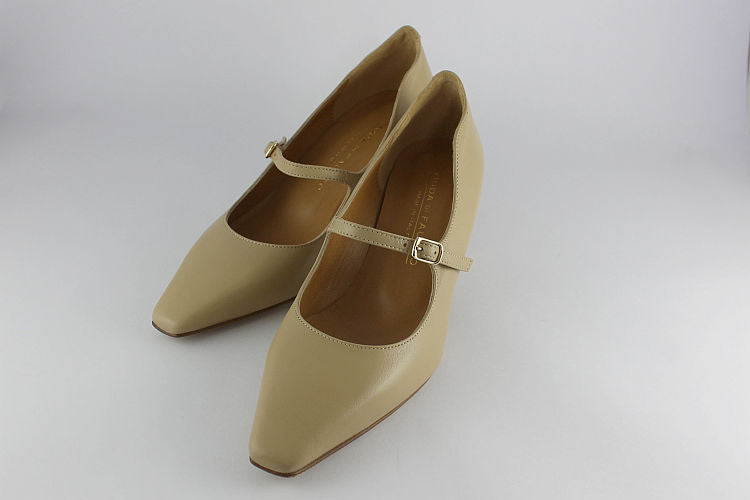 'Mia' Camel Leather Kitten Heel With Strap