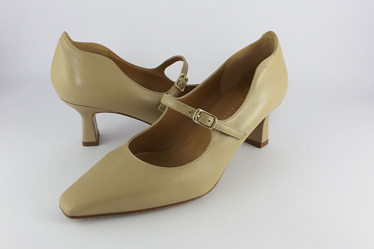 Camel Leather Kitten Heel With Strap