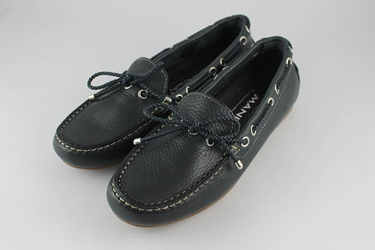 Navy Leather Loafer With Plaited Laces