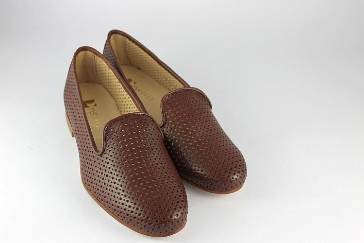 Brown Leather Cut-out Loafer