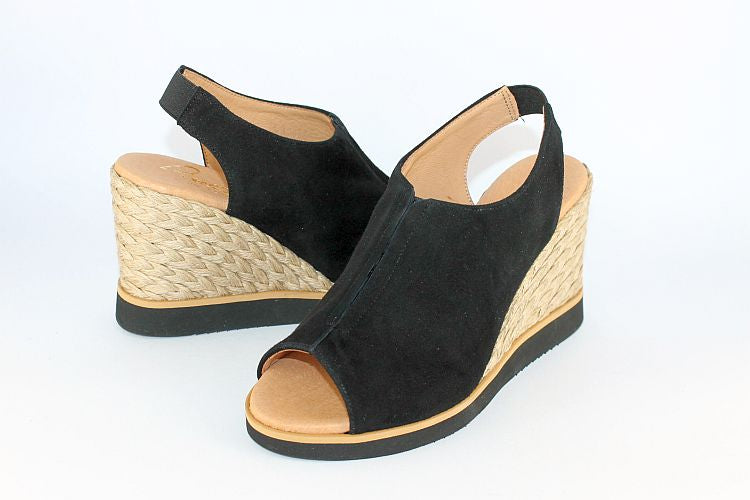 Suede wedge-heel sandals - Black - Ladies | H&M IN