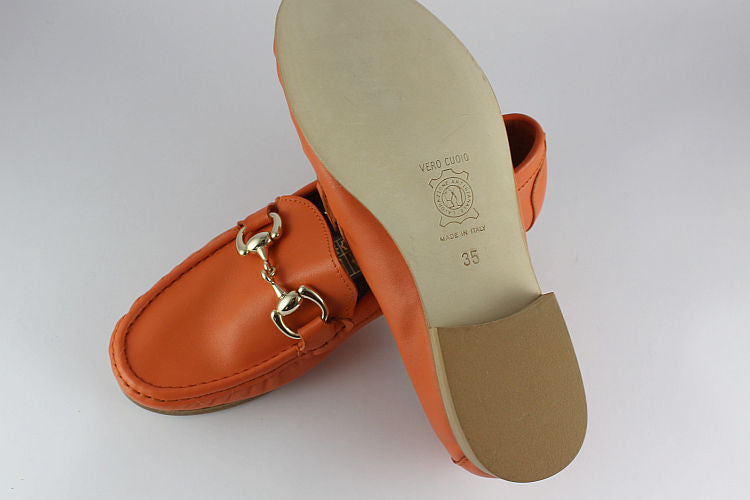 Orange Leather Loafer With Gold Snaffle