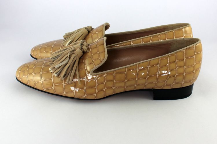 Cream Patent 'Croc' Loafer